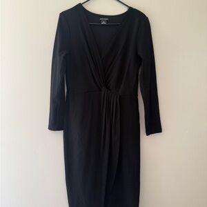 Club Monaco Black Plunge Neck Ruched Cocktail Dress